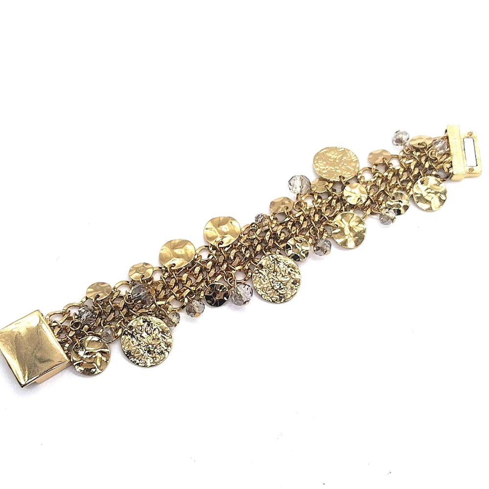 Vintage KJL Gold Hammered Disc Charm Bracelet-Aurora Borealis-Kenneth Jay Lane - Picture 3 of 4